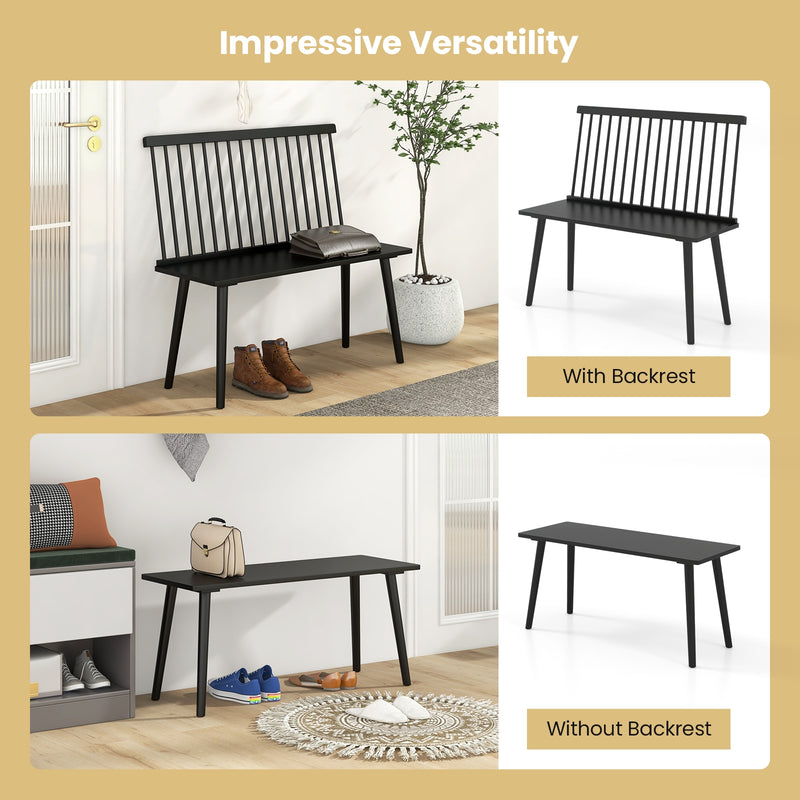 Dining Windsor Bench with Spindle Back and Anti-Slip Foot Pads-Black