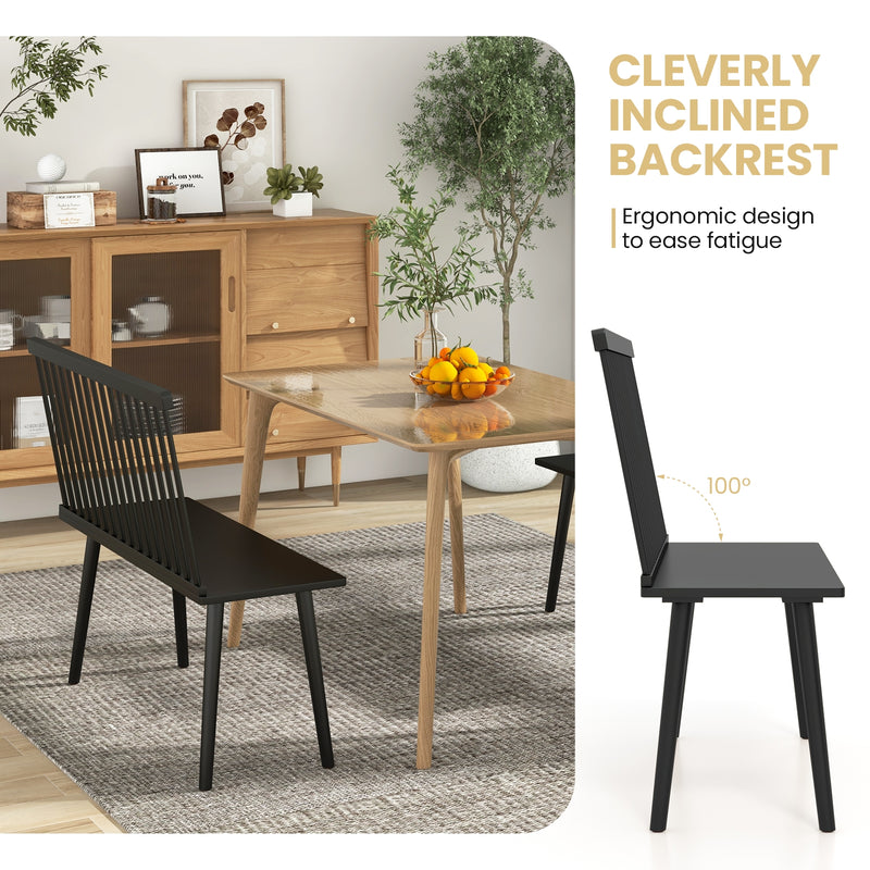 Dining Windsor Bench with Spindle Back and Anti-Slip Foot Pads-Black