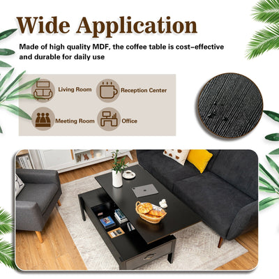 47 Inch Lift Top Coffee Table with Hidden Compartment and Drawers-Black
