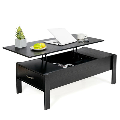 47 Inch Lift Top Coffee Table with Hidden Compartment and Drawers-Black