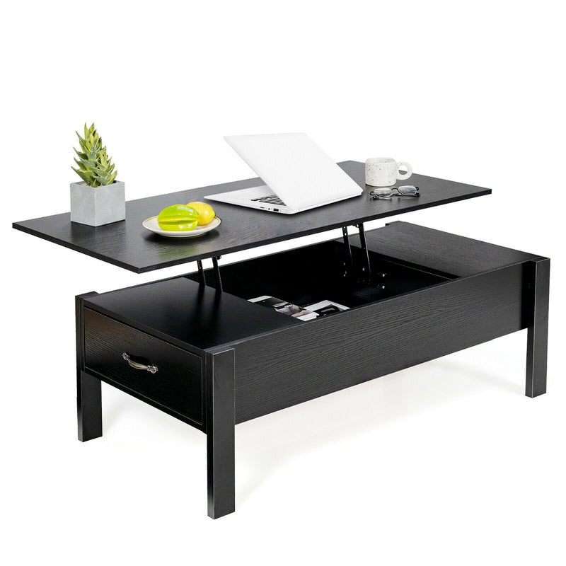 47 Inch Lift Top Coffee Table with Hidden Compartment and Drawers-Black