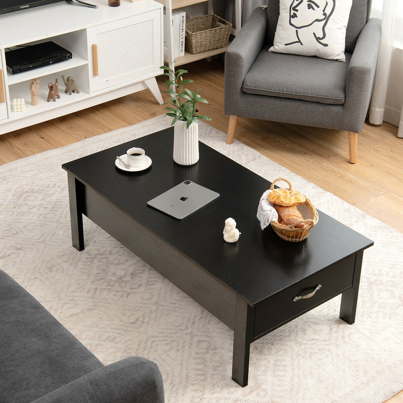 47 Inch Lift Top Coffee Table with Hidden Compartment and Drawers-Black
