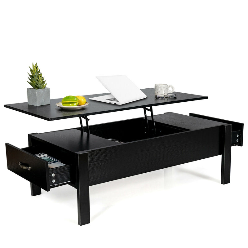 47 Inch Lift Top Coffee Table with Hidden Compartment and Drawers-Black