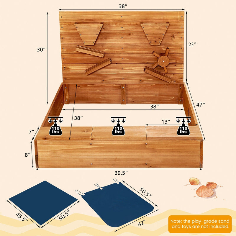 *Kids Wooden Square Sandbox with Cover