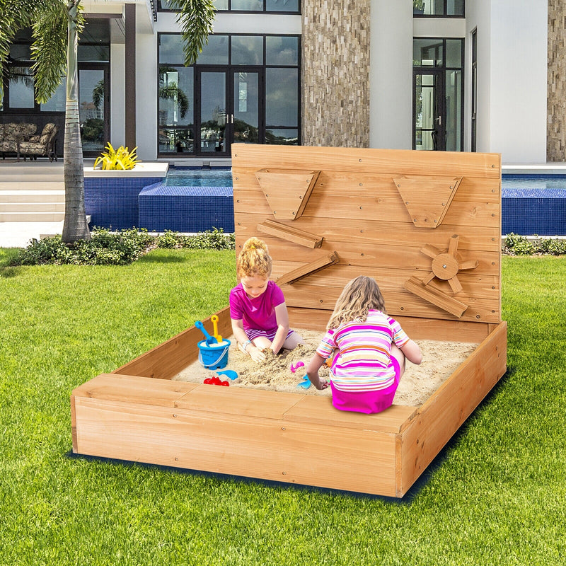*Kids Wooden Square Sandbox with Cover