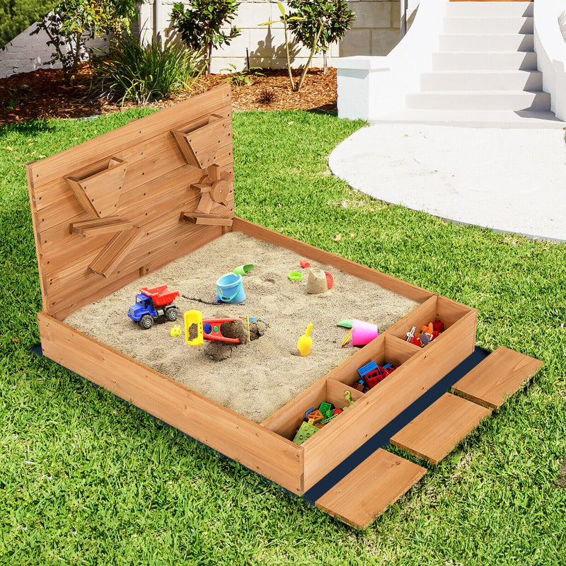 *Kids Wooden Square Sandbox with Cover