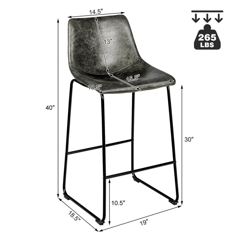 Set of 2 Bar Stool Faux Suede Upholstered Chairs-Gray