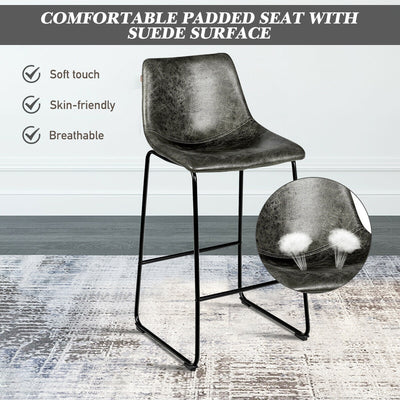 Set of 2 Bar Stool Faux Suede Upholstered Chairs-Gray