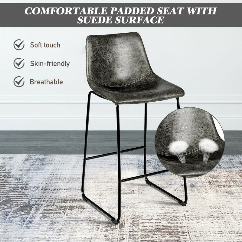 Set of 2 Bar Stool Faux Suede Upholstered Chairs-Gray