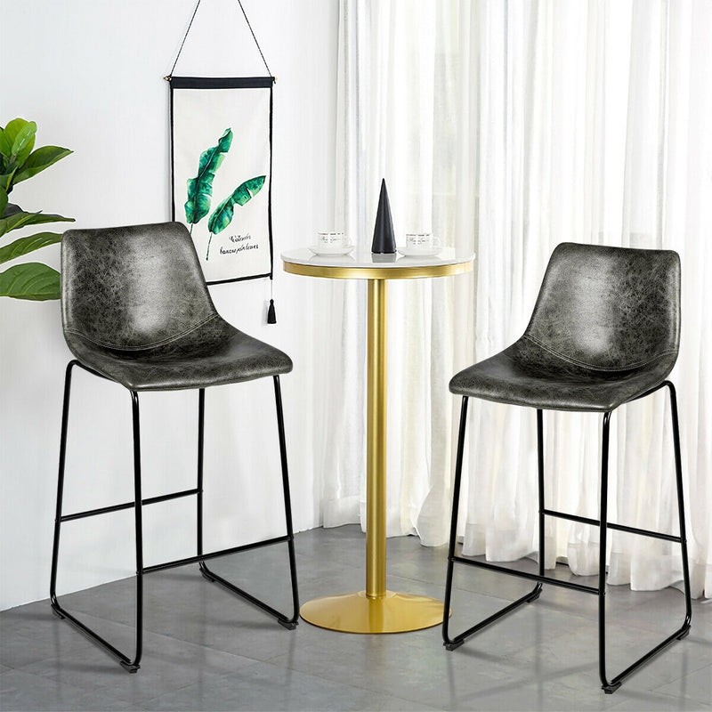Set of 2 Bar Stool Faux Suede Upholstered Chairs-Gray