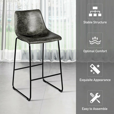 Set of 2 Bar Stool Faux Suede Upholstered Chairs-Gray