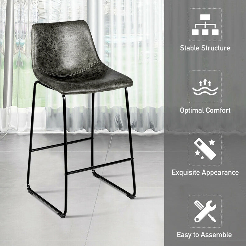Set of 2 Bar Stool Faux Suede Upholstered Chairs-Gray