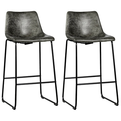 Set of 2 Bar Stool Faux Suede Upholstered Chairs-Gray