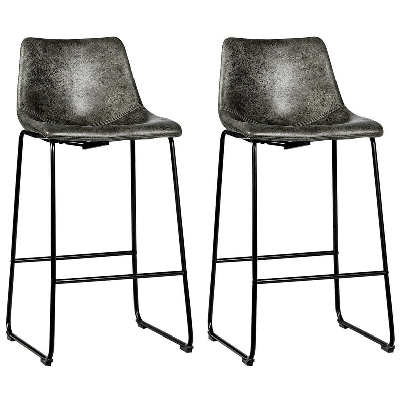 Set of 2 Bar Stool Faux Suede Upholstered Chairs-Gray