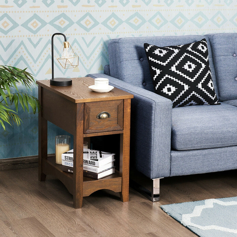 *Contemporary Chairside End Table Compact Table with Drawer Nightstand - Yellow