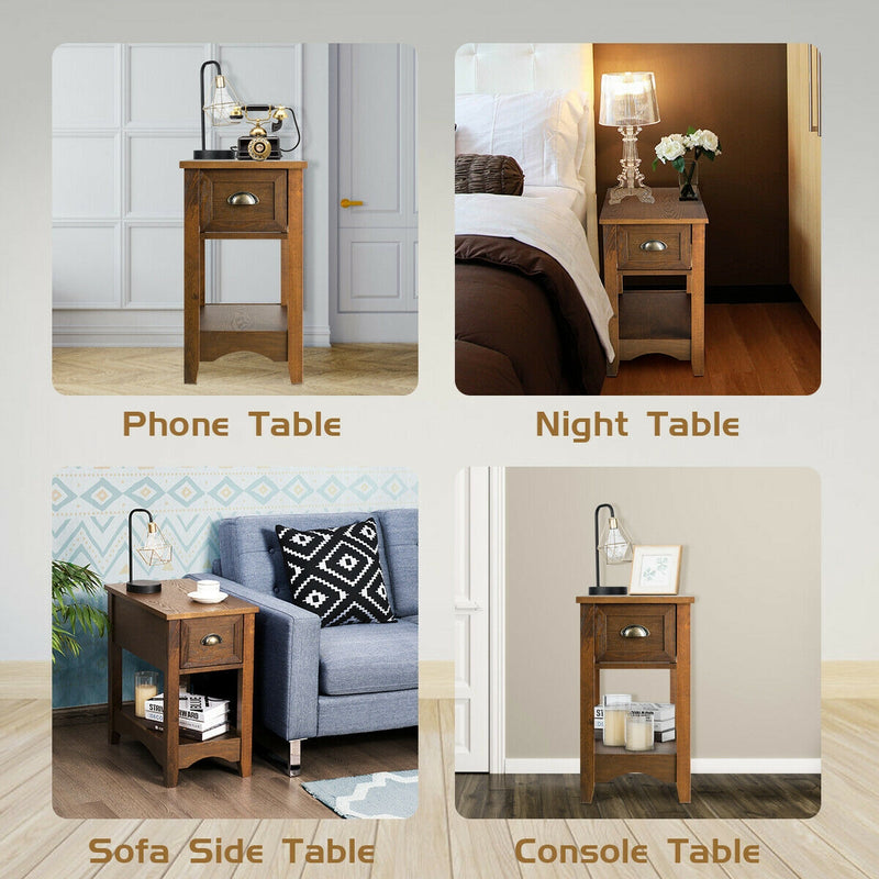 *Contemporary Chairside End Table Compact Table with Drawer Nightstand - Yellow
