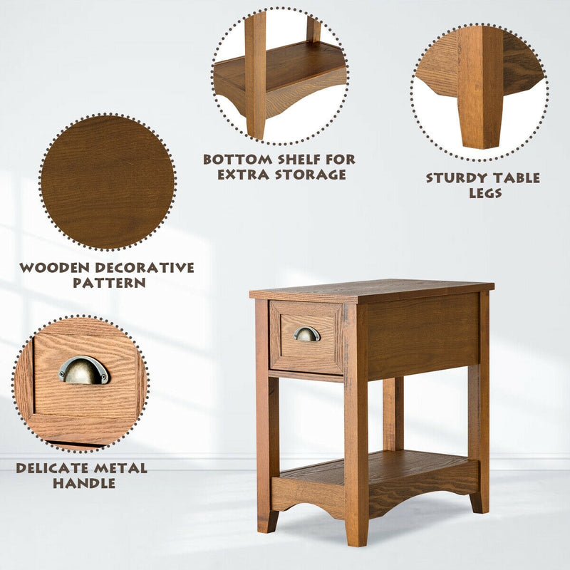 *Contemporary Chairside End Table Compact Table with Drawer Nightstand - Yellow