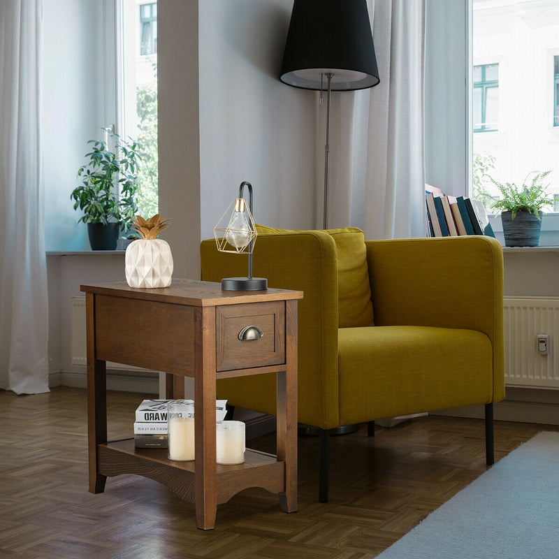 *Contemporary Chairside End Table Compact Table with Drawer Nightstand - Yellow