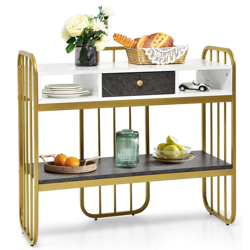 Console Table with Drawer Storage Shelf Wide Tabletop-White