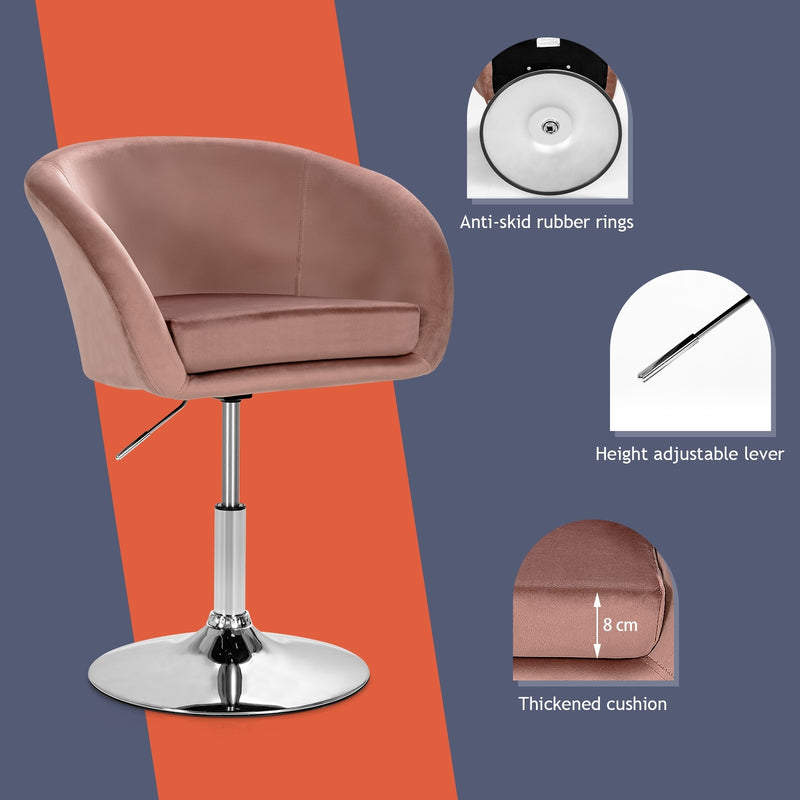 360 Degree Swivel Makeup Stool Accent Chair with Round Back and Metal Base-Pink