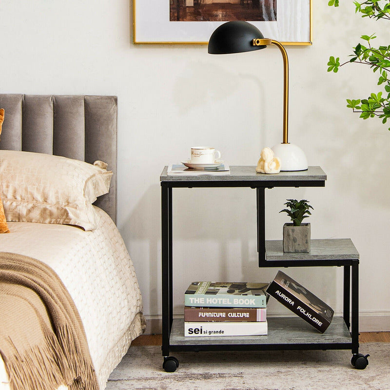 3-Tier Side Table with Storage and Universal Casters for Living Room and Bedroom-Black