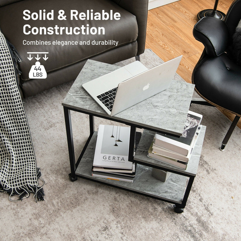 3-Tier Side Table with Storage and Universal Casters for Living Room and Bedroom-Black