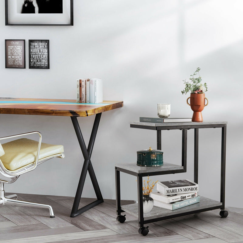3-Tier Side Table with Storage and Universal Casters for Living Room and Bedroom-Black