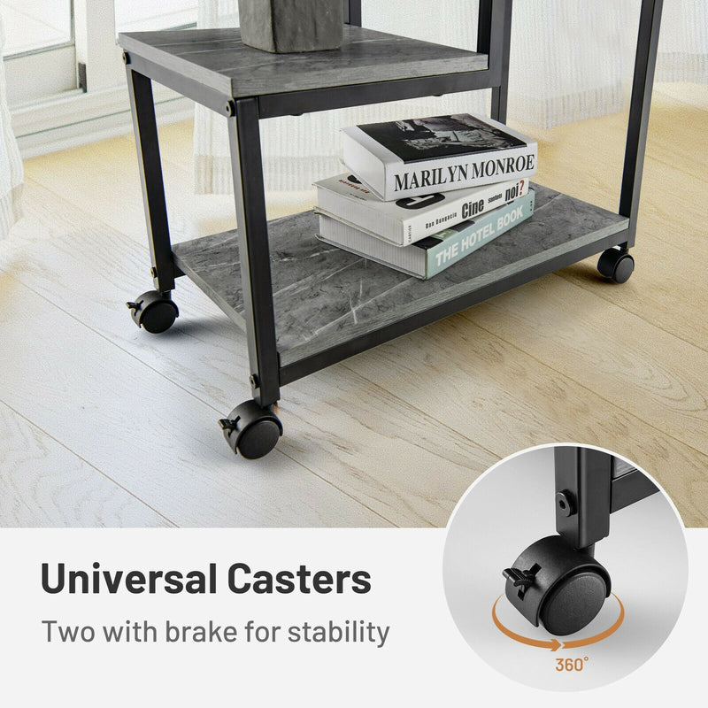 3-Tier Side Table with Storage and Universal Casters for Living Room and Bedroom-Black