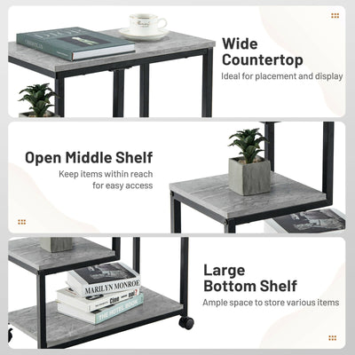 3-Tier Side Table with Storage and Universal Casters for Living Room and Bedroom-Black