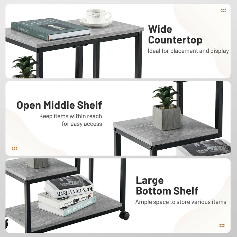 3-Tier Side Table with Storage and Universal Casters for Living Room and Bedroom-Black