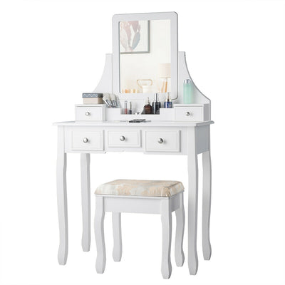 5 Drawers Removable Box Makeup Dressing Vanity Set-White