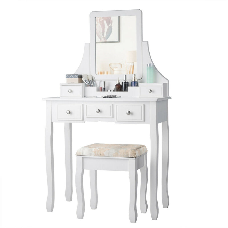 5 Drawers Removable Box Makeup Dressing Vanity Set-White