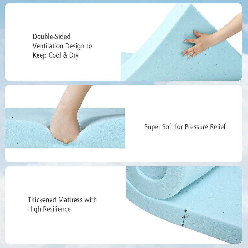 4 Inch Gel Injection Memory Foam Mattress Top Ventilated Mattress Double Bed-Twin Size