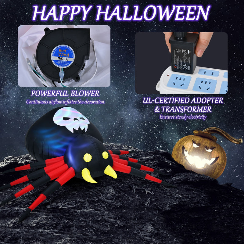 6.5 Feet Inflatable Halloween Spider with Rotatable LED Light