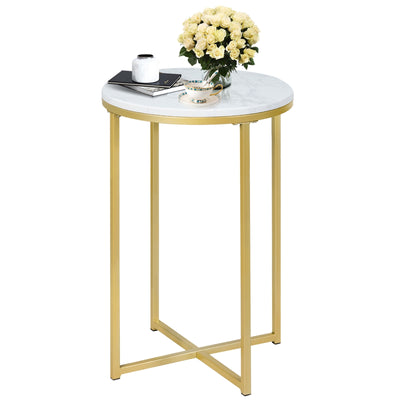 X-Shaped Marble Top Small Round Side Table End Table