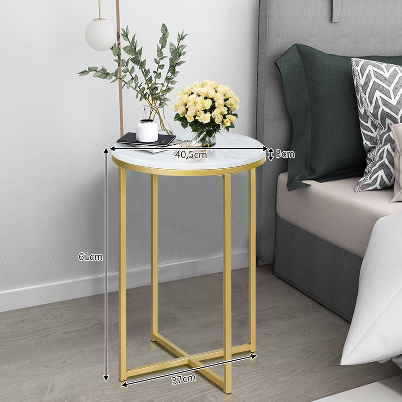 X-Shaped Marble Top Small Round Side Table End Table