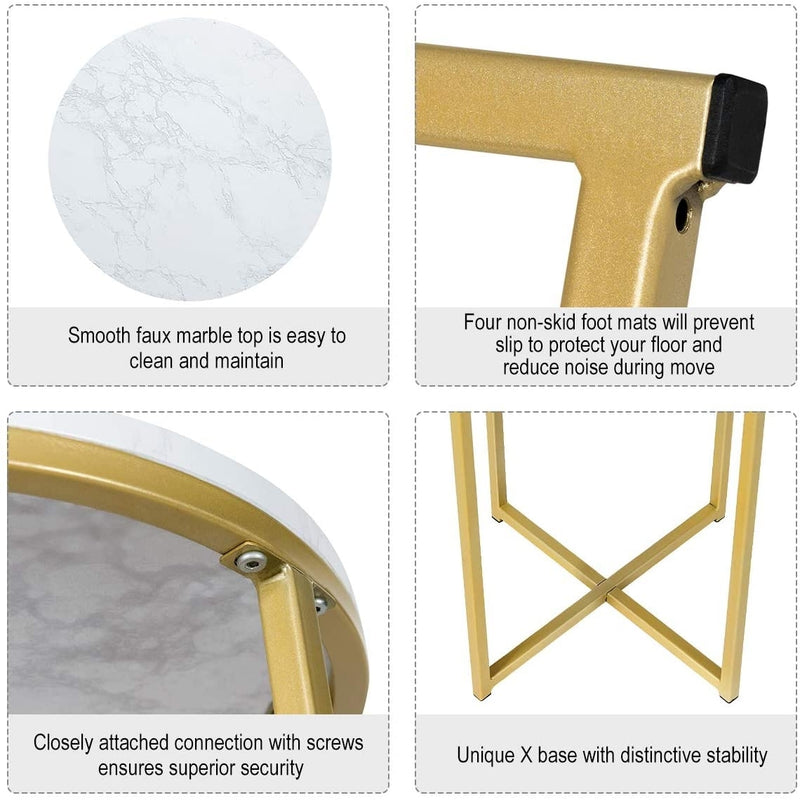 X-Shaped Marble Top Small Round Side Table End Table