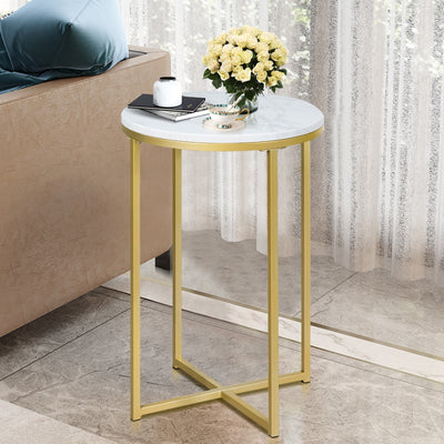 X-Shaped Marble Top Small Round Side Table End Table