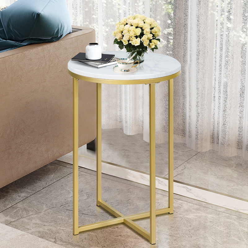 X-Shaped Marble Top Small Round Side Table End Table