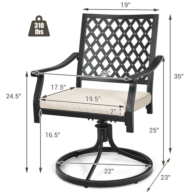 2 Pieces Patio 360° Swivel Dining Chairs with Rocker and Cushioned Armrest