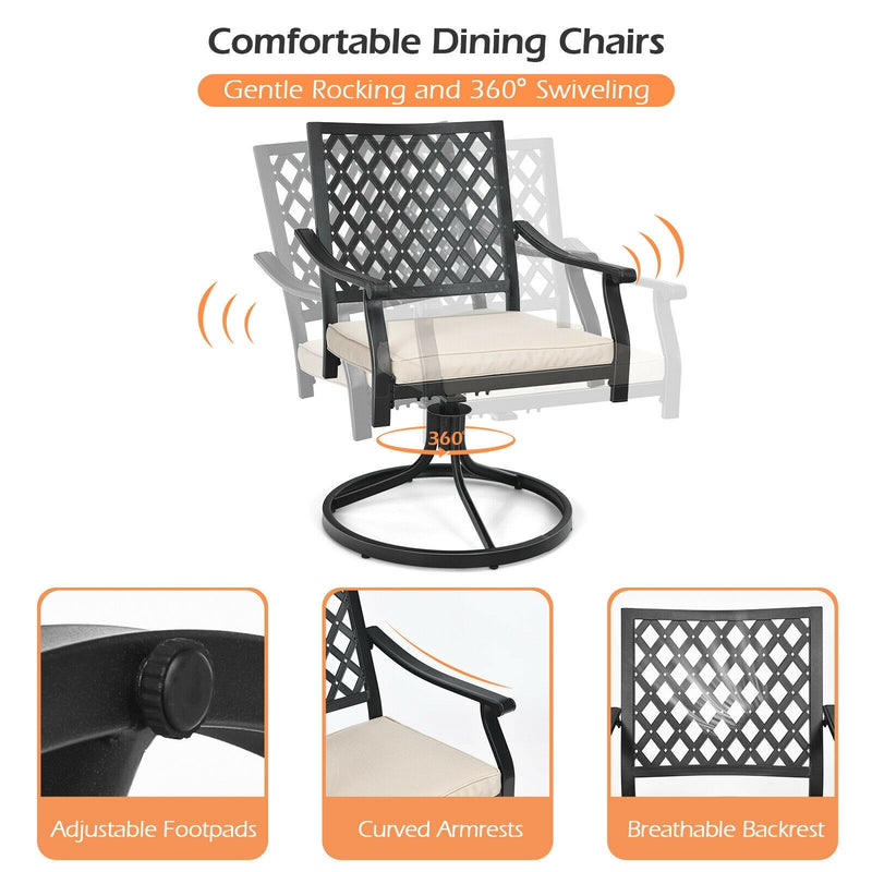2 Pieces Patio 360° Swivel Dining Chairs with Rocker and Cushioned Armrest