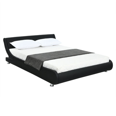 Queen Faux Leather Upholstered Platform Bed Frame Adjustable Headboard-Black