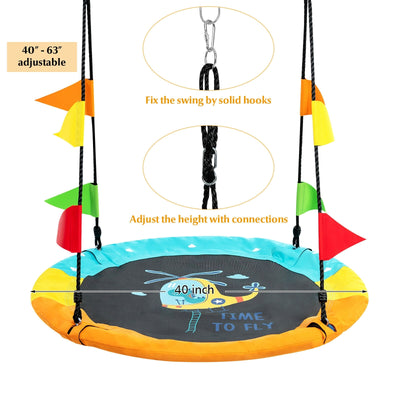 40 Inch Indoor Outdoor Flying Saucer Tree Swing with Hanging Strap