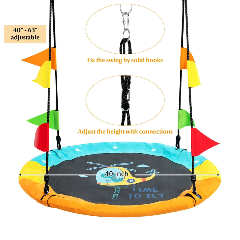 40 Inch Indoor Outdoor Flying Saucer Tree Swing with Hanging Strap