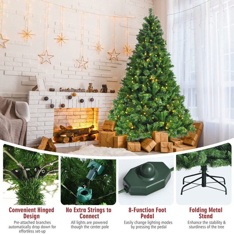 Pre-Lit Hinged Lifelike Lush Artificial Christmas Tree with PVC Tips-7&