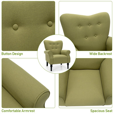 Modern Accent Chair with Tufted Backrest and Rubber Wood Avocado Legs-Green