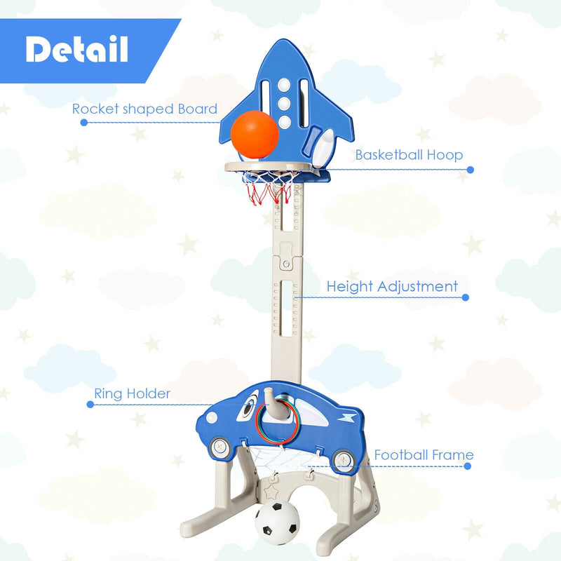 3-in-1 Basketball Hoop for Kids Adjustable Height Playset with Balls-Blue