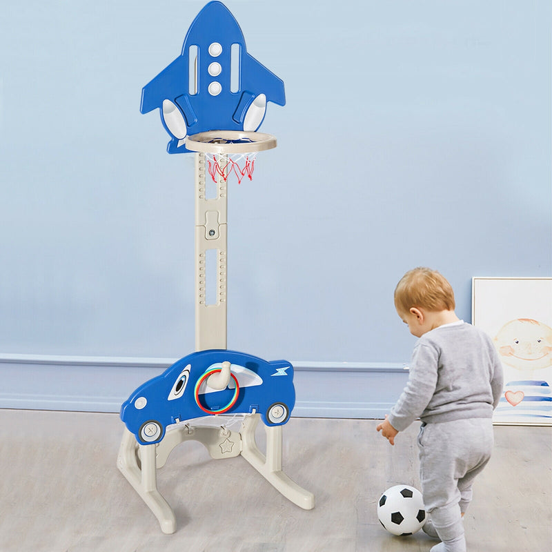 3-in-1 Basketball Hoop for Kids Adjustable Height Playset with Balls-Blue