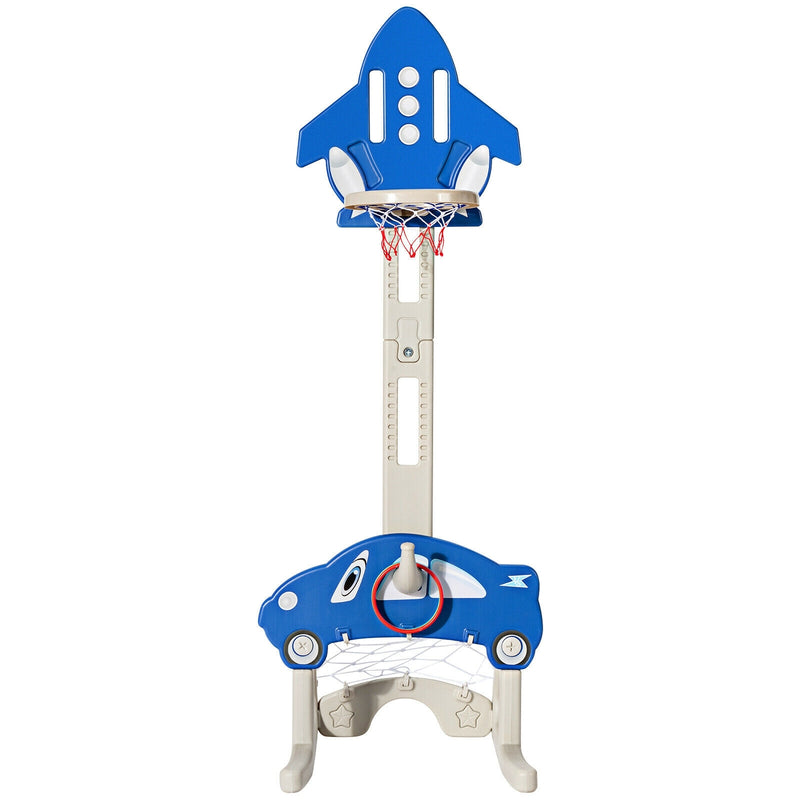 3-in-1 Basketball Hoop for Kids Adjustable Height Playset with Balls-Blue