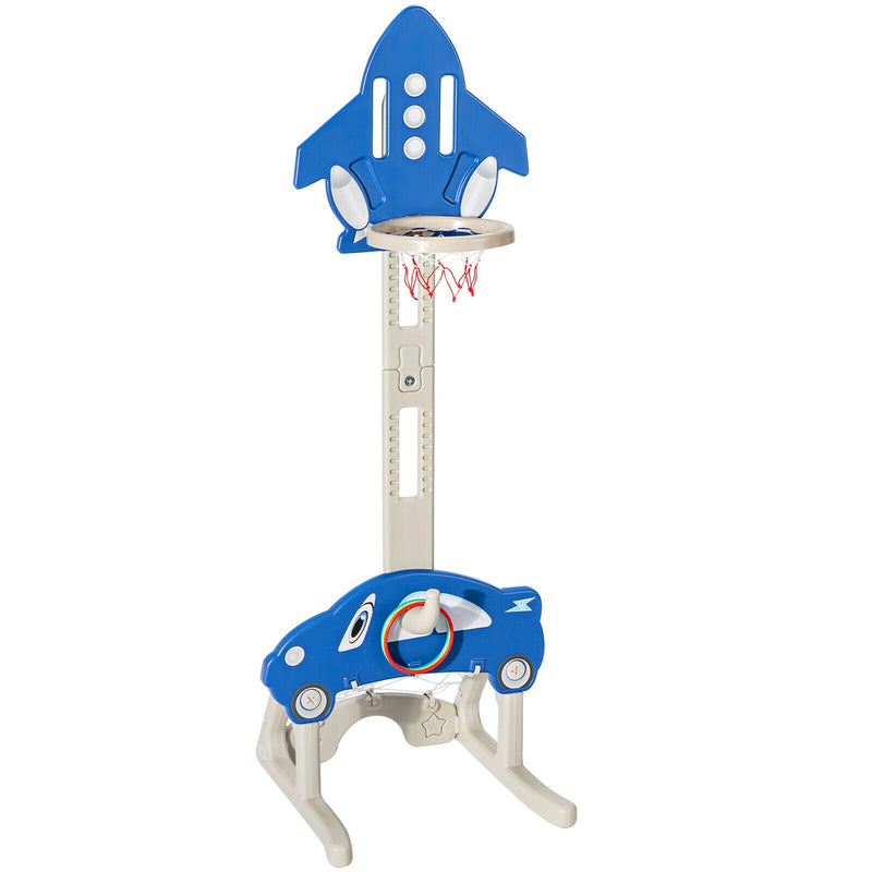 3-in-1 Basketball Hoop for Kids Adjustable Height Playset with Balls-Blue